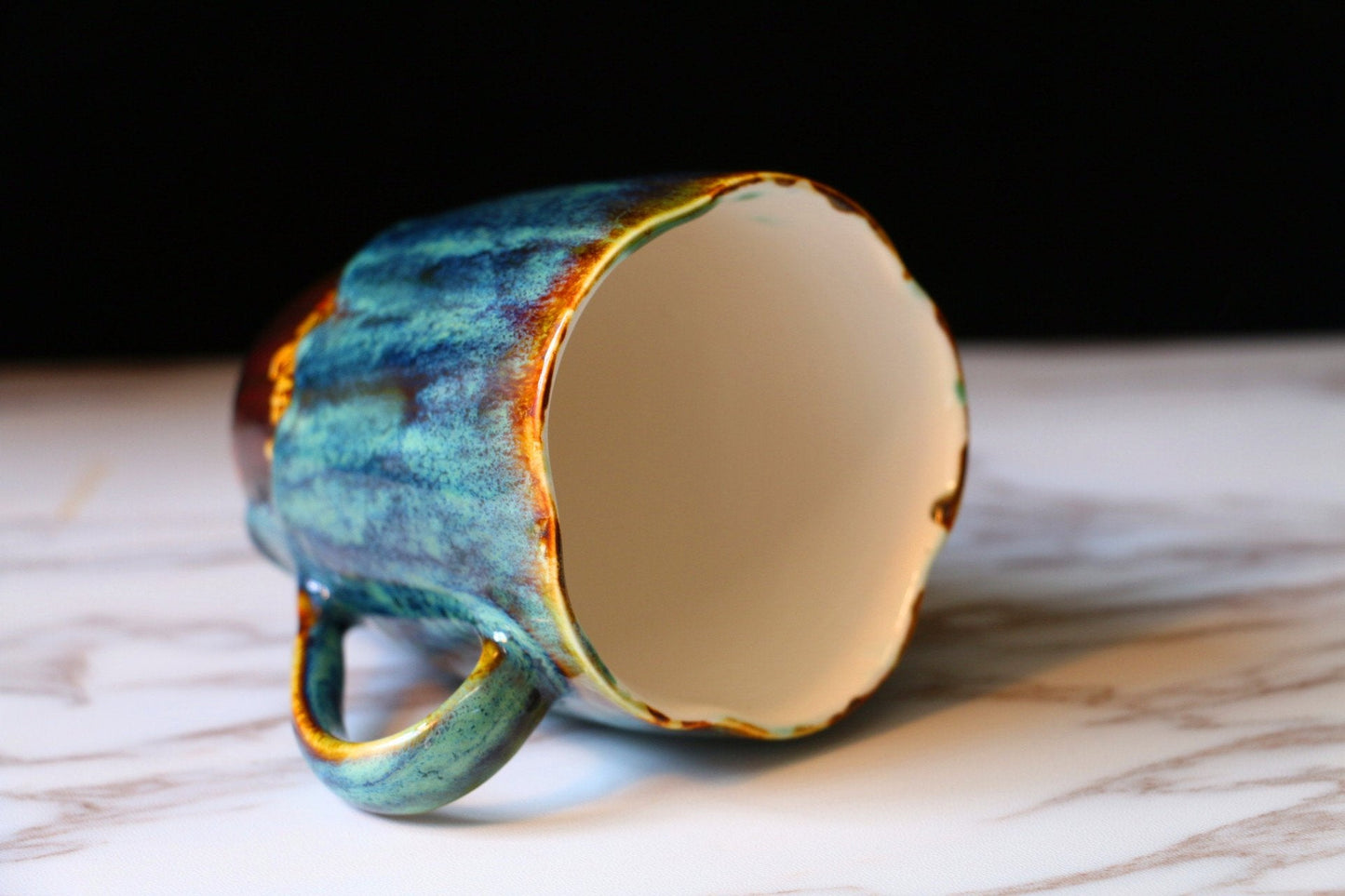 Handmade Psychedelic Green Ceramic Mug, Personalized Pottery Mug